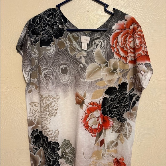 Chico's Artistic Red and Orange Blouse with Graphic Design - Picture 1 of 8